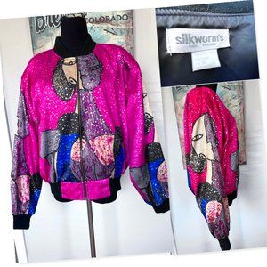 Vintage 90s Picasso Satin Bomber Jacket